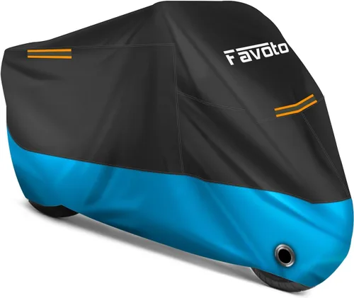 Vista 11 de Favoto - Funda impermeable para motocicleta, universal, duradera, reflectante, protección solar para cualquier temporada, con orificios de seguridad