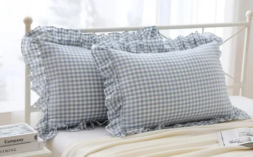 Vista 12 de Fundas de almohada cuadradas a cuadros en blanco y negro con volantes, fundas de almohada a cuadros, fundas de almohada de gingham, fundas