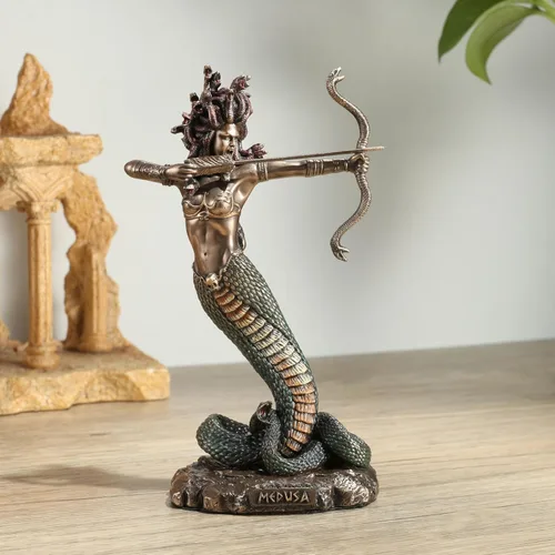 Vista 2 de Veronese Design 6 1/8 pulgadas Furioso Medusa Shooting Flecha Resina Escultura Bronce Final