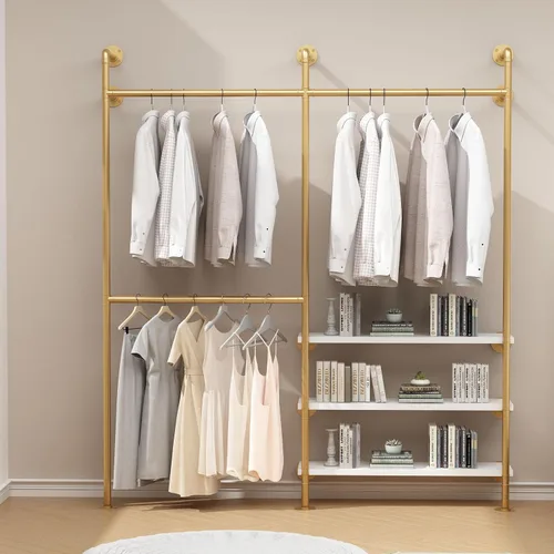 Vista 10 de HOMEKAYT Perchero Industrial de Tubería para Ropa, Perchero de Pared con Estantes, Estante Colgante de Ropa Multiusos de Servicio Pesado - 70.8''L
