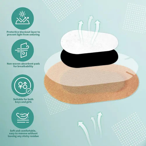 Vista 2 de 40 parches adhesivos beige para los ojos para adultos, vendajes de tela no tejida para los ojos, almohadillas cómodas y transpirables para niños