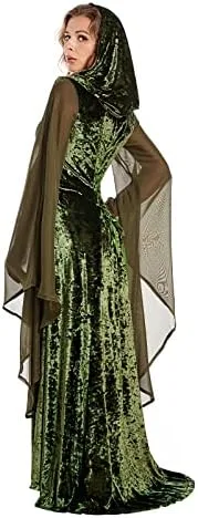 Vista 4 de YANVS Women's Medieval Lace-up Vintage Hooded Cloak Robe Adult Costume Retro Cosplay Long Dress