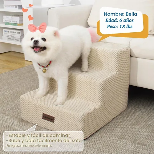 Vista 5 de Aodisman - Escaleras para perros y gatos pequeños, escalones de 3 escalones para mascotas para sofá y cama Beige