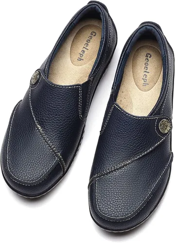 Vista 4 de Geoeleph Mocasines casuales para mujer, cómodos y cómodos para caminar, mocasines de cuero para conducir