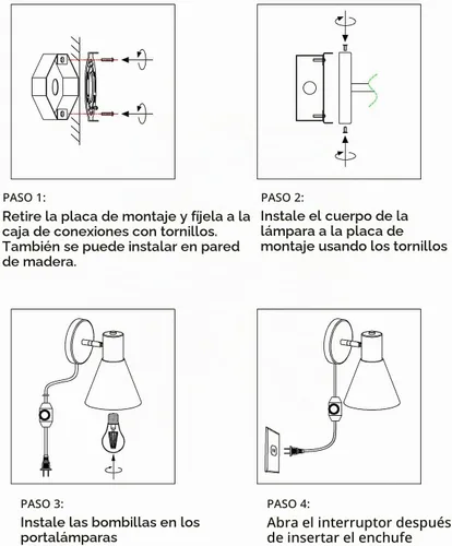 Vista 8 de ClanKin Juego de 2 apliques de pared para dormitorio, lámpara de lectura de pared estilo madera ajustable y regulable en color negro, luz de pared