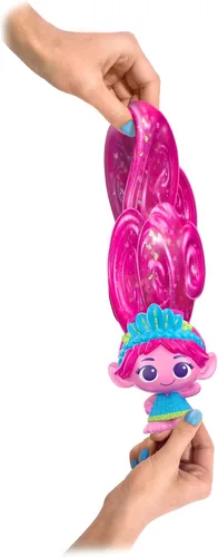 Vista 3 de DREAMWORKS TROLLS Band Together - Muñeca de pelo esponjosa y elástica con purpurina – Amapola para cabello elástico