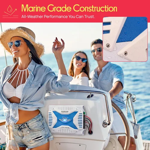 Vista 5 de Pyle Receptor de amplificador marino Bluetooth 2.1, amplificador de audio inalámbrico de 4 canales impermeable para altavoz estéreo con fuente