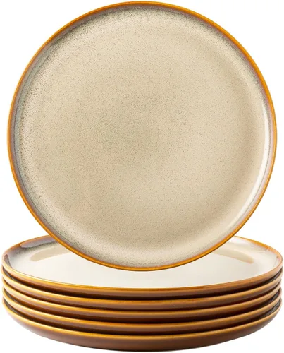 Vista 11 de LERATIO Juego de platos de cerámica de 6, platos de porcelana de 8.5 pulgadas con esmalte reactivo, ligeros, platos de ensalada de porcelana, juego