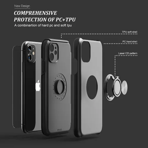 Vista 4 de Funda compatible con iPhone 11 con protector de pantalla de vidrio templado, funda para iPhone 11 negra para hombre, funda protectora delgada 2 en 1