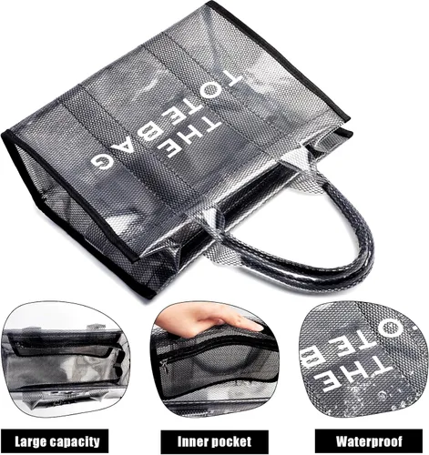 Vista 4 de IwIeIaIrI Bolso de mano transparente para mujer PVC The Tote Bag Crossbody Bolsas con cierre de cremallera para estadio, viajes, playa
