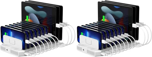 Vista 12 de Unitek Estación de carga de 10 puertos, organizador de cargador USB para múltiples dispositivos Multi Charging Dock Smart IC Tech Adjustable