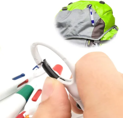Vista 6 de Bolígrafos retráctiles multicolor de 0.028 in, tinta de 4 colores (negro, azul, rojo, verde) en un bolígrafo con mosquetón y llavero en la parte