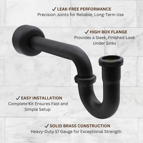 Vista 6 de Westbrass A400-1-62 1-1/2" OD 17 calibre P-Trap con brida de caja alta, negro mate