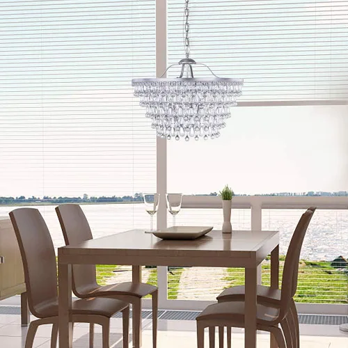 Vista 7 de Wellmet Candelabros de Cristal de 20 Pulgadas, 6 Luces 5 Niveles Luz de Cristal, Luces Colgantes de Techo Ajustables, Lámpara Colgante Moderna