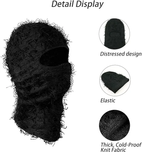 Vista 4 de TFTSR Paquete de 2 pasamontañas desgastados para hombre, máscara facial de punto Shiesty Yeat para clima frío, cobertura completa de invierno