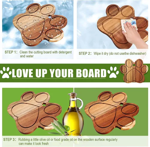 Vista 4 de Tabla de cortar de madera con forma de pata de acacia, tabla de pan de madera de 12 x 11 pulgadas, plato para servir quesos para carne, queso