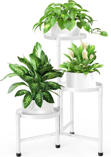 Vista 10 de Soporte esquinero de metal de 3 niveles para interiores y exteriores, soporte para múltiples macetas de 30 pulgadas de alto, organizador de plantas