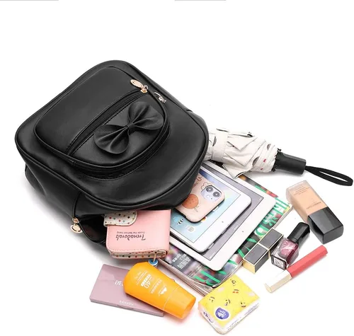 Vista 4 de Linda mini mochila de cuero a la moda para niñas y mujeres, Rosa-grande, M, Mochilas Daypack