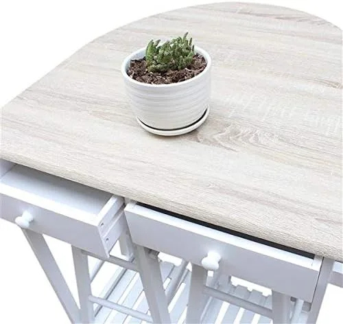 Vista 9 de Juego de mesa de comedor, barra de cocina plegable, carrito de desayuno con hojas colgantes para espacios pequeños, isla de cocina con ruedas