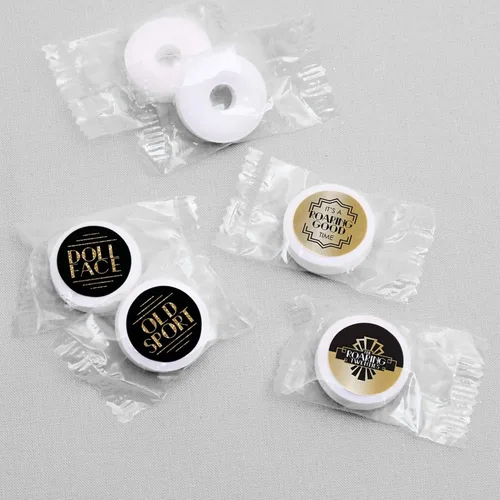 Vista 4 de Big Dot of Happiness Roaring 20's - 1920s Art Deco Jazz Party - Calcomanías redondas para dulces de chocolate (1 hoja de 108) 1920s Themed Favor