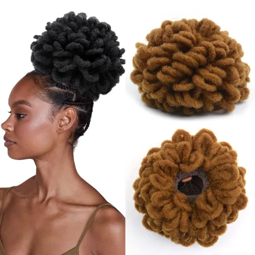 Vista 21 de Moños de Cola de Caballo con Cordón Negro Marrón Loc para Mujeres Negras Moño Rizado de Pétalo Loc Cola de Caballo de Rastas Trenzas Faux Locs Moño