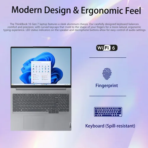 Vista 5 de Lenovo ThinkBook 16 Gen 7 Laptop 16 pulgadas FHD+ antirreflejos AMD Ryzen 5 7533HS 16GB DDR5 1TB SSD Huella digital Wi-Fi 6 HDMI