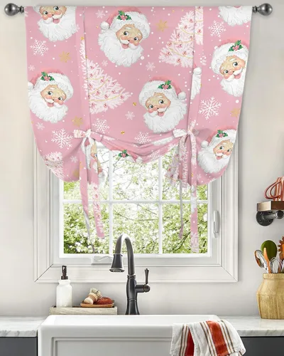 Vista 3 de Cortinas de globo de Navidad de Papá Noel rosa para ventanas, paneles de dormitorio de árbol de Navidad de 54 pulgadas de largo, con aislamiento