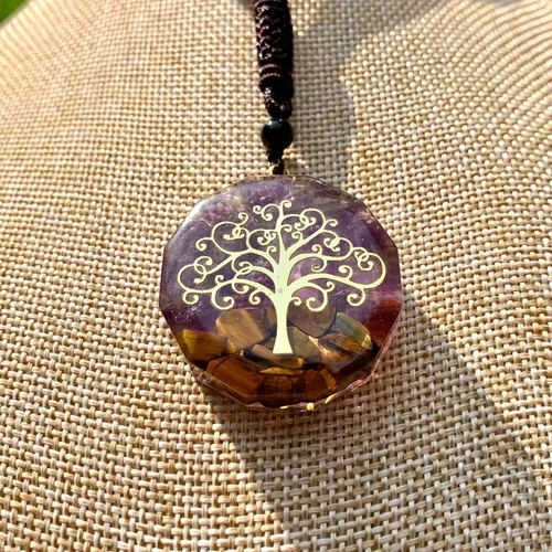 Vista 6 de Tree of Life Orgone Pendant Necklace– Natural Chakra Healing Crystal Stones Necklace, Symbol of Growth & Harmony, Handmade Spiritual Orgonite