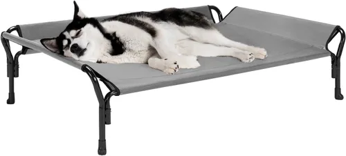 Vista 15 de Veehoo Cama elevada refrescante para perros, cuna elevada XL para mascotas con barandilla y reposacabezas inclinado, malla Teslin transpirable Negro