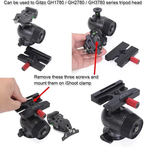 Vista 7 de iShoot Convertidor de abrazadera adaptadora compatible con Manfrotto 200PL 410PL, Arca-Swiss Fit Placa de liberación rápida y cabezal de trípode