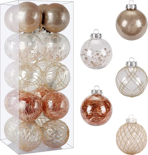 Vista 14 de Adornos de bola de Navidad de plástico transparente, 30 bolas de champán de 2.36 pulgadas para decoración de árboles, inastillables para regalos