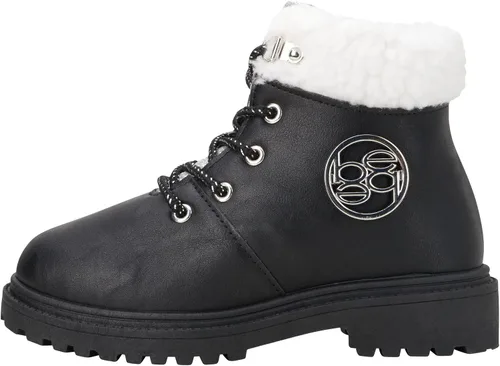 Vista 4 de bebe Botas de invierno para niñas, botas de trabajo resistentes al agua con puños de sherpa y purpurina