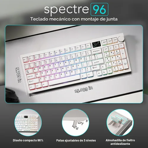 Vista 2 de TECWARE Spectre Teclado mecánico para juegos 96% RGB Pantalla LCD personalizable Inalámbrico de tres modos con perilla Montaje en junta