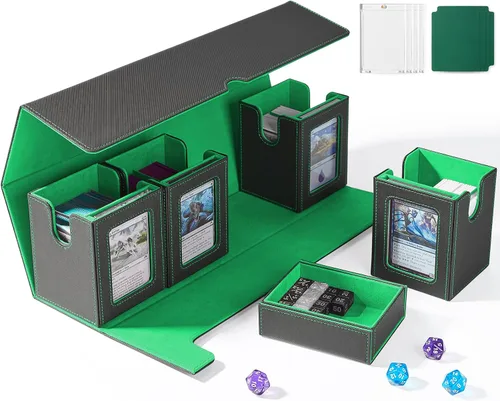 Vista 9 de UAONO Caja de cartas para MTG con pantalla Commander, funda de cartas 5 en 1 con capacidad para más de 800 tarjetas sin mangas, organizador
