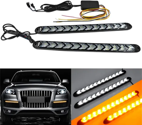 Vista 9 de SOCAL-LED LIGHTING Tiras LED DRL de Flecha con Función de Giro 10" (25cm) 12V, Luces de Giro Intermitentes Secuenciales de Doble Color Ámbar Blanco