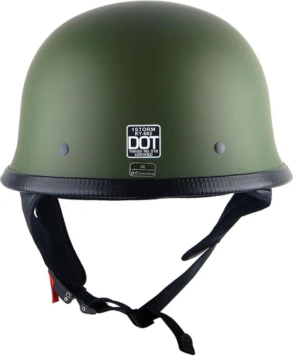 Vista 5 de 1Storm Casco de motocicleta de media cara de novedad estilo alemán aprobado por DOT: HKY602 verde mate