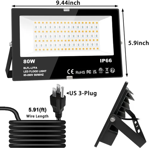 Vista 8 de MELPO Luz de inundación LED para exteriores, equivalente a 800 W, 8000 lm, iluminación inteligente RGB para paisaje, con control de aplicación