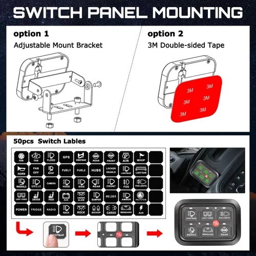 Vista 6 de OFFROADTOWN Panel de interruptores de 6 bandas, automático regulable y universal, sistema de relé de control de circuito con fusible, interruptor
