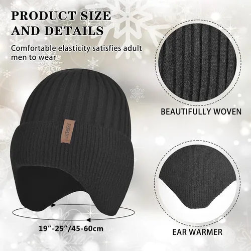 Vista 2 de Gorro de invierno para hombre, guantes para pantalla táctil, calentador de cuello 3 en 1, conjunto con forro polar