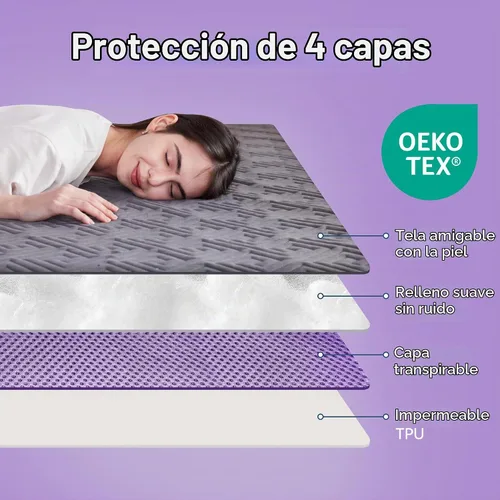 Vista 3 de BDEUS - Protector de colchón impermeable tamaño King con correas, funda de cama silenciosa, bolsillo profundo, ajustable hasta 18 pulgadas