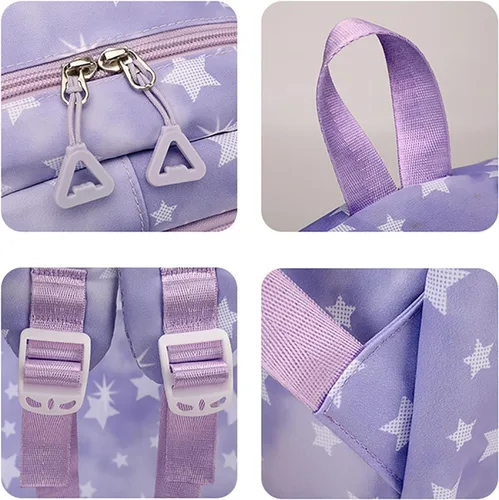 Vista 5 de ZJYJING Mochila de anime para niñas y niños con patrón de estrellas con colgante para viajes y escuela, Azul, Grande, Mochila media primaria