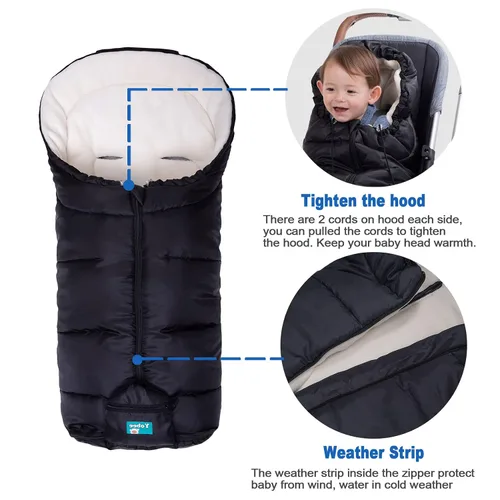 Vista 4 de Yobee Saco universal para cochecito de bebé, saco de dormir cálido para caminar al aire libre, para correr, impermeable, a prueba de invierno, saco