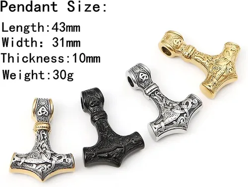 Vista 5 de WYPAN Collar de martillo de Thor vikingo nórdico con nudo celta de Odin Mjolnir Vintage Amuleto pagano colgante hombres de acero inoxidable trenzado