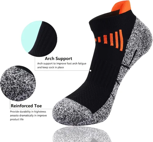 Vista 2 de J.WMEET Mens Low Cut Ankle Athletic Socks Cotton Mesh Cushioned Running Ventilation Sports Tab Socks