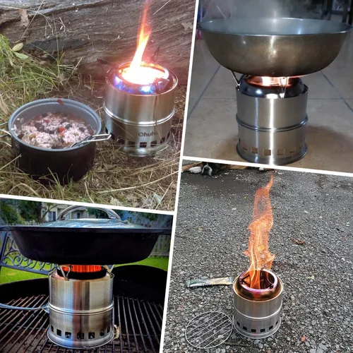 Vista 7 de Estufa de leña portátil de acero inoxidable ideal para campamentos Ohuhu