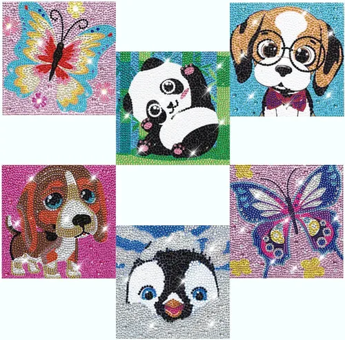 Vista 8 de CHWGLFGG Paquete de 6 kits de pintura de diamantes 5D para niños principiantes, kits de arte de diamantes lindos de taladro completo, arte de gemas