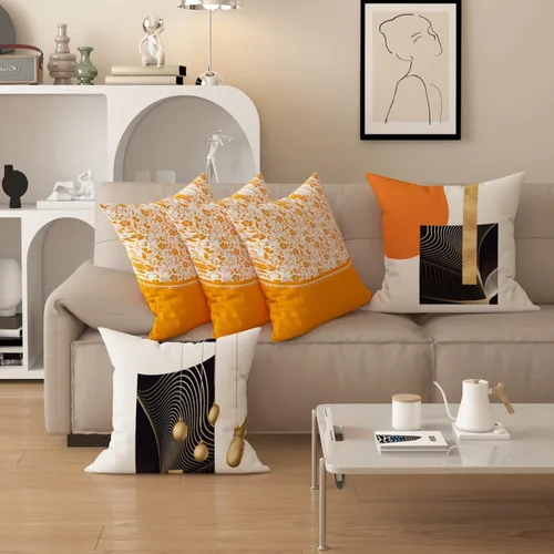Vista 4 de Funda de almohada decorativa para sofá de sala de estar, patrón impreso de doble cara, funda de cojín naranja geométrica abstracta estilo nórdico
