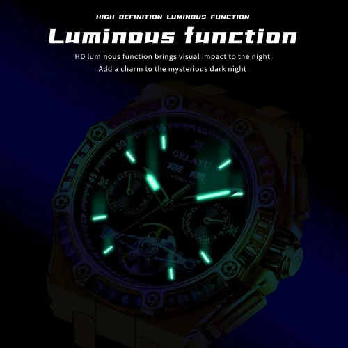 Vista 5 de Diamond Skeleton Mens Watches Automatic Mechanical Luxury Watch Sapphire Crystal Waterproof Luminous Wristwatch Silicone Band
