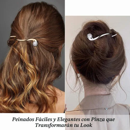 Vista 2 de Ahoney 4 pasadores de perlas para mujer, pinzas francesas 4.2 con perlas elegantes para cabello grueso (plata + dorado)