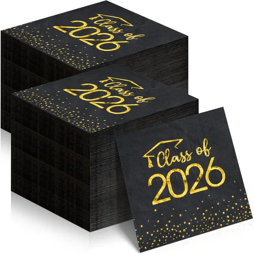Vista 9 de 100 servilletas de graduación de clase 2026, servilletas desechables de papel de felicitación de graduación, toallas de mano cuadradas de papel